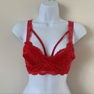 Red V Cut Lace Bralette